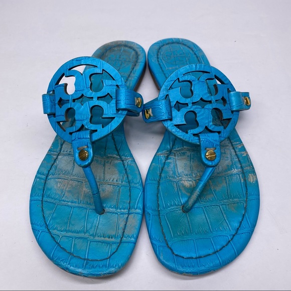 RARE Tory Burch Croc Blue Turquoise Miller Sandals - Picture 3 of 8